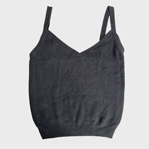 Brandy Melville One Size Grey Ribbed Knit V-Neck Cropped Sweater Tank Soft Girl